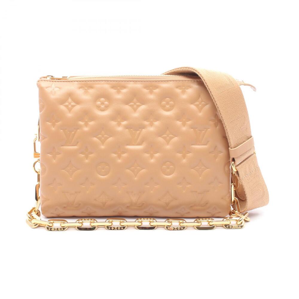 Louis Vuitton Coussin Shoulder Bag Leather Lambskin Monogram Embossed Beige
